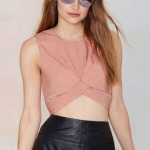 NASTY GAL Gathered Pink “Knot In Love” Crop Top